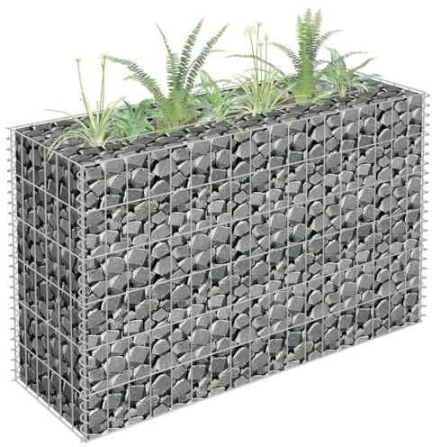 HaoChrymec Cama Elevada de Gaviones de Acero Galvanizado 90×30×60 cm, Jardinera de Gaviones, Rejilla Malla Metálica, Muro de Contención de Piedra, Cesta Muro Gaviones