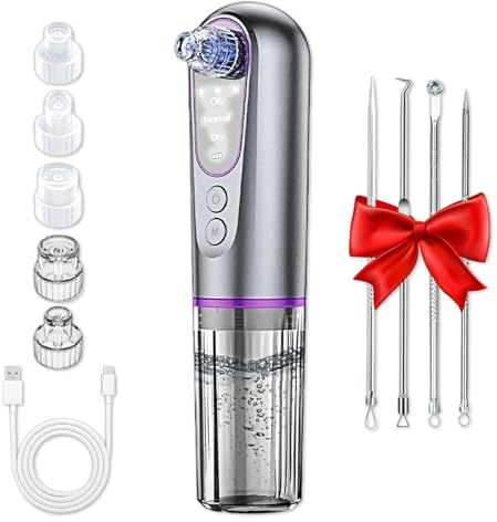 Mitesserentferner Porenreiniger Gesicht, Porensauger Gesicht, Blackhead Remover Pickelentferner mit 5 Saugspitzen, Mitesser Entferner, 3 Gesichtsreinigung zur Akne Behandlung Mitesser Sauger Hautpfleg