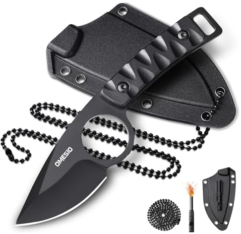 Omesio Neck Knife— Hoja Compacta Para Exteriores De 5 cm, Acero Inoxidable 8cr13mov, Cuchillo EDC Con Funda Kydex, Mango De PP, Incluye CordóN y Silbato — Ideal Para Acampadas y Senderismo
