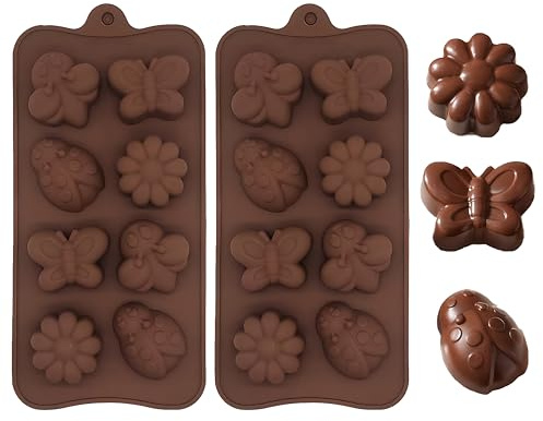 Seaboo - Molde de silicona para insectos, 2 piezas, 8 cavidades, molde de chocolate con mariposa, mariquita, abeja, moldes de silicona para chocolate Fondant Pralines cubitos de hielo