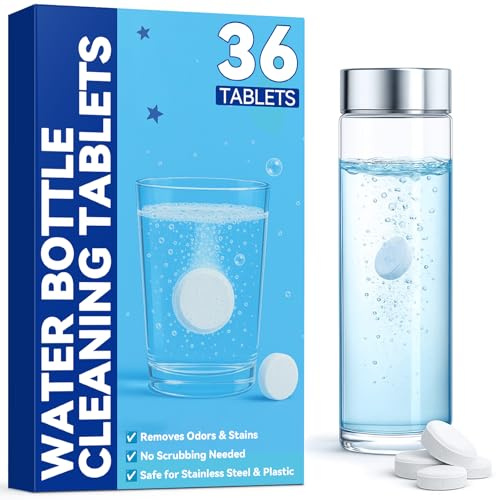 36 Comprimés Nettoyants pour Bouteilles, Pastilles Nettoyage Gourde Effervescentes, Nettoyant Gourde pour Acier Inoxydable, Bouteilles Isothermes, Carafe et Flacon Réutilisable