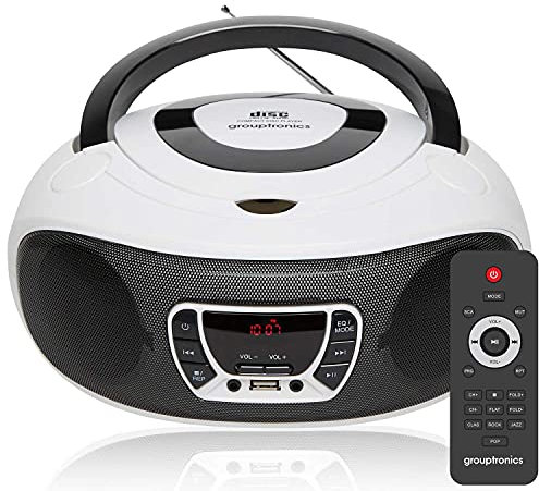 Grouptronics GTCD-501 Stereo BoomBox Portable CD Player Radio With USB, MP3 Player & AUX IN for Smartphone & Tablet White