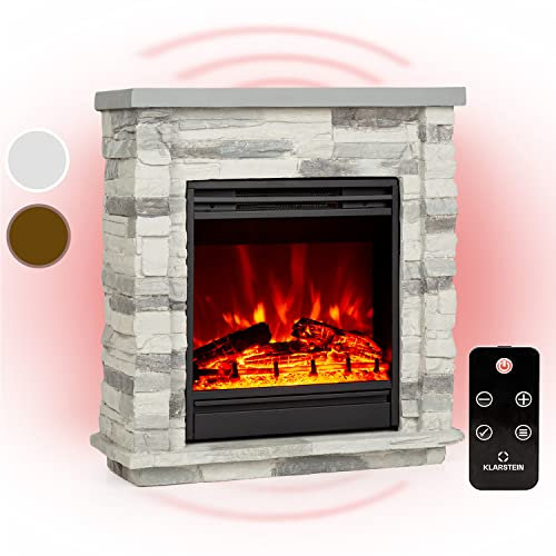 Klarstein Deko Kamin mit LED-Flammen, Elektro Kamin mit Heizung, 1800W Elektrischer Kamin, Sparsamer Kamin Elektrisch, Wandkamin mit Fernbedienung & Timer, Elektrische Kamine mit Polystone-Gehäuse
