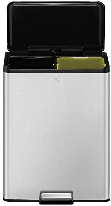 EKO - Ecocasa III Recycling Kitchen Bin - Dual Compartment Pedal Rubbish Bin - Perfect for Kitchen & Home, Stainless Steel 20+20Litre