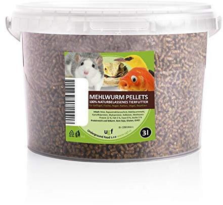 UGF - Granulés de vers de Farine de qualité supérieure - 2100 g en Seau de 3 litres, friandises pour Oiseaux, Hamsters, hérissons, rongeurs, lézards, Tortues – Aliment Universel
