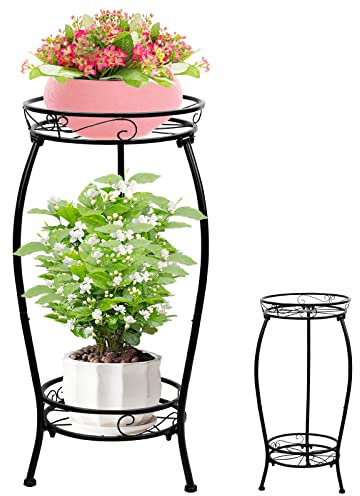 MERYSAN Pflanzenständer Metall, 27 Zoll Blumenständer Pflanzenständer, 2-stufige Blumentopf Ständer Blumentopfhalter für Drinnen & Draußen (B)