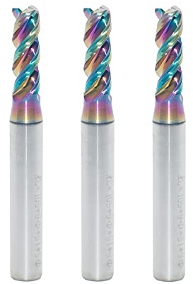 JIANXING Fraise carrée en carbure de tungstène de 5mm pour applications en aluminium et cuivre, 3 cannelures, HRC55, longueur 50mm, queue 6mm, revêtement DLC, ébauche/finition, fraises CNC (3 pièces)