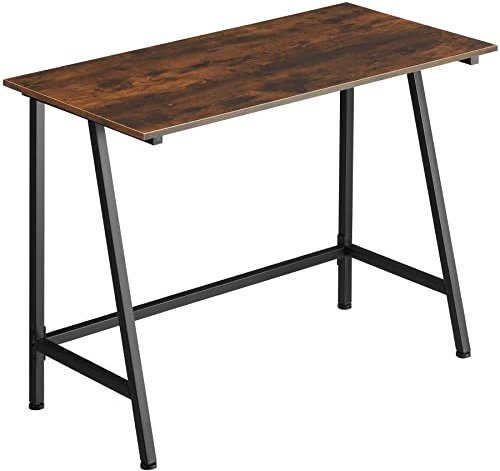tectake® Schreibtisch im Industrie-Design, 100 x 50 x 77 cm, Kleiner Computertisch aus Holz + Metall, Bürotisch für Wohn- und Arbeitszimmer, schwarzes Metallgestell- Industrial Dunkelbraun