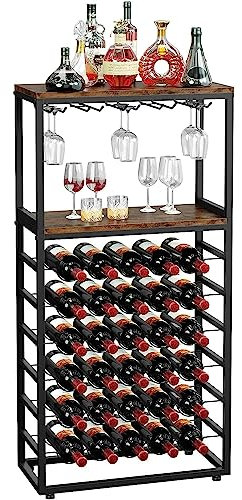 Dripex Portabottiglie da Terra per 30 Bottiglie, Portabottiglie Autoportanti con Supporto in Vetro e Piano da Tavolo,per Cucina, Bar, Sala da Pranzo, 59 x 30 x 141 cm