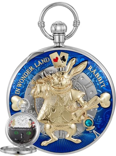 Alwesam Musical Pocket Watch Quartz Movement Large Size Watch with Chain Women Men Gift(A-Silver Blue)