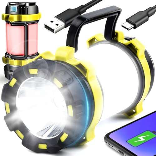 Retoo Linterna LED de mano, extremadamente brillante, recargable, USB, foco para camping, senderismo, con batería de 3700 mAh y mango