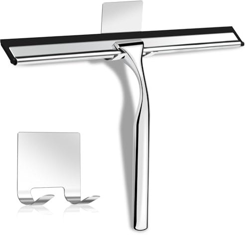 Shower Squeegee, Stainless Steel Window Squeegee, Shower Screen Wiper Squeegee Cleaner Tool for Bathroom, Glass Doors, Windows, Mirror, Car, Kitchen