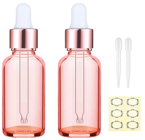 Apstaqeoo 2 st 50 ml droppflaskor i roséguld – tom flaska med pipett påfyllningsbara provflaskor tinktur droppflaska roséguld lock för eterisk olja aromaterapi parfym laboratorium