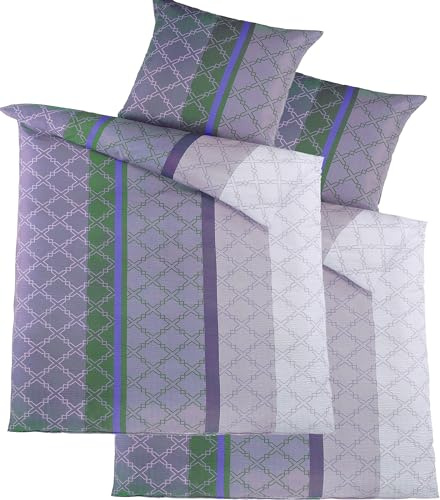KH-Haushaltshandel Seersucker (W415511-) - Juego de Sábanas de Ropa de Cama (2 piezas, 135 x 200 cm y 80 x 80 cm), diseño de rayas, color gris, verde, lila y azul