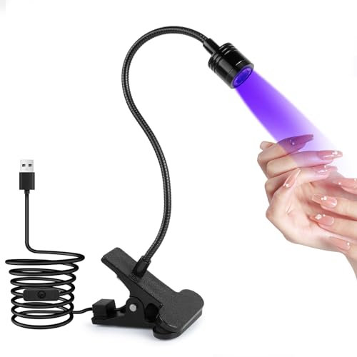 AiQInu Lampada UV LED Unghie, 3W Lampada Unghie Regolabile, Lampada UV Portatile per Gel con Clip, con USB (Nero)