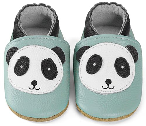 LACOFIA Zapatos de Cuero Suave para Bebé Zapatos Primeros Pasos Calzado Bebé Niño Pantuflas con Suela Blanda Antideslizante Panda Azul 12-18 Meses