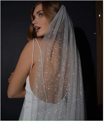 MZPOZB Hochzeit Schleier Funkelnde Brautschleier Lange goldene Braut Hochzeitsschleier Farbiges Garn mit Pailletten Hochzeit Brautschleier(White,100cm)