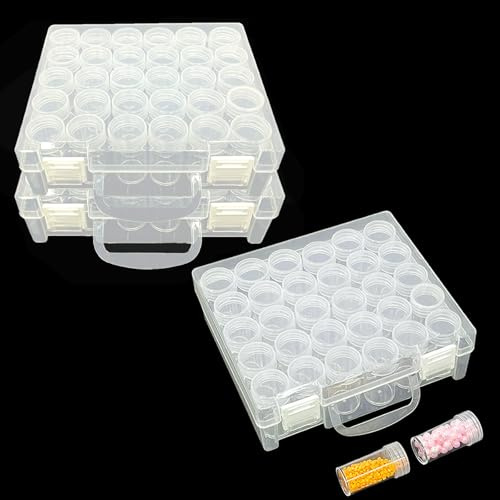 CHUIFAI 3 Cajas de Almacenamiento para Pintura de Diamantes - 30 Latas Extraíbles Transparentes con Etiquetas, Organizador Profesional para Accesorios DIY, Manualidades, Uñas y Joyería (17x15x5,2 cm)