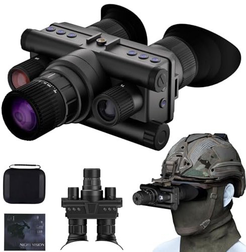 SUZLAZYR Nattvisionsglasögon för vuxna, 40 MP mörkerseende 4K UHD-kikare, digitala infraröda NVG-glasögon, hjälmmonterad, 8 x förstoring för camping, jakt