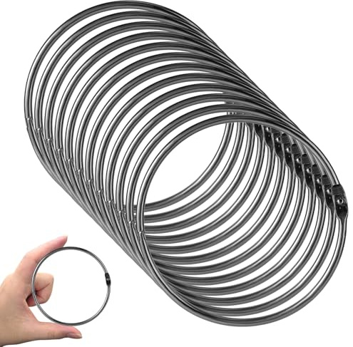 12 st Pärm Ringar, 103mm Stora Metall Bok Gem-Ringar Nyckelringar för Registerkort Anteckningsböcker Foton Dokument Filer Hemmakontor Gör-Det-Själv Hantverk Tillbehör, Svart