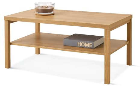 SelectTraders Oak Effect Coffee Table with 2-Tier Storage Shelf – Large Wooden Centre Table for Living Room Rectangular Side Table for Hallway or Lounge Modern Storage Coffee Table