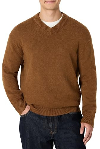 Amazon Essentials (Demi's Pick) Men's Regular-Fit Cotton Blend V-Neck Sweater, Caramel Heather, Medium