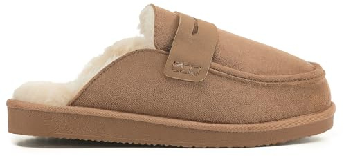 Polar Women’s Faux Fur Lined Penny Loafer Slip On Slippers – Suede Upper, Cozy Faux Fur Lining, Lightweight Rubber Sole, Non-Slip Grip – Warm Indoor Outdoor Slip-On Comfort Shoes Tan - 7