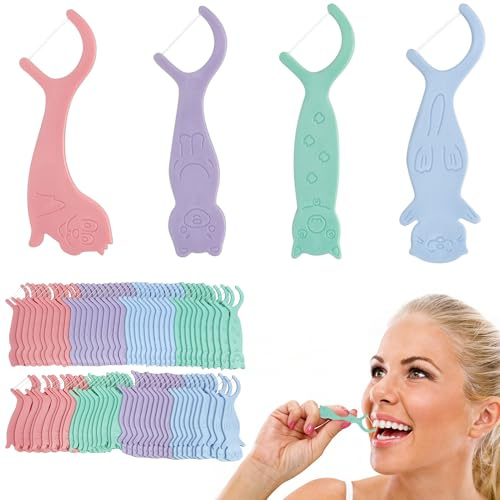 80 unidades de palillos de hilo dental con forma de animal para el cuidado diario de los dientes, con mango ergonómico para la limpieza de los dientes, palillos de dientes y palillos de dientes para