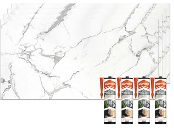 IZODEKOR Wandpaneele Marmoroptik 60x120 cm | Küchenrückwand Platte Wandpaneel | Pvc Wandverkleidung für Küche, Bad | Spritzschutz Küche | Wasserfest und Hitzebeständig | Carrara