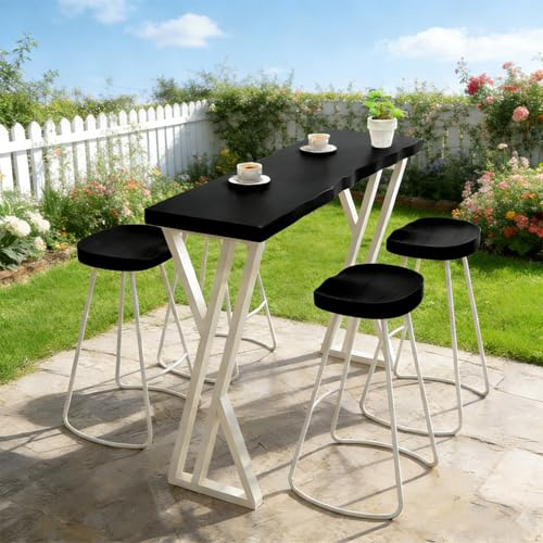 Industriella Smala Bartabeller, Massivt Trä Bartabellhöjd Disk, Metallram Hög Topp Bord, Inga Hocker, För, Cafés, Restauranger, Balkonger(Black,140x45x105cm/55x18x41in)