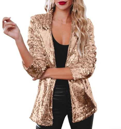 Chaqueta blazer de lentejuelas para mujer, manga larga, estilo cárdigan, ropa de abrigo para otoño e invierno, fiesta y salida nocturna