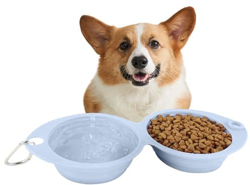 Cuencos de Viaje para Perros: Cuenco Doble Comida y Agua, Plegable Acampar, Viajar, excursiones al Parque | Paseos Diarios Viajes por Carretera Cachorros Estación alimentación Mascota