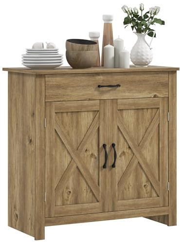 HOMCOM Credenza Cucina, Mobile Cucina con 2 Ante, Ripiani Regolabili e Cassetto, Stile Country, Credenza Buffet per Soggiorno, Salotto, Sala da Pranzo, 80x39.7x80cm, Color Legno