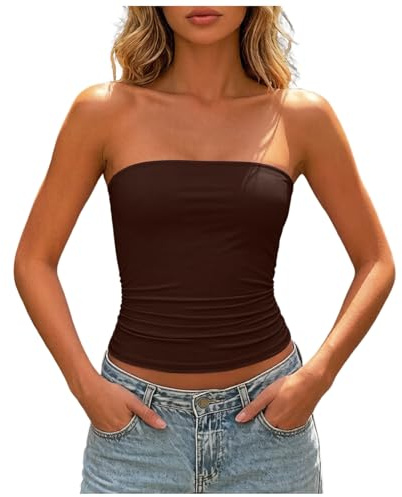 Tubo Top Mujer Camiseta Sin Tirantes Verano Bandeau Tops bustier entallado sin tirantes Básico Elástico Tank Tops Bandeau Causal Shirt Espalda Going out Aesthetic Clothes Top bustier elástico