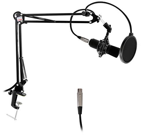 Pyle Microphone Boom Arm Stand - Adjustable Scissor Mic Arm with Desk Clamp, Metal Shock Mount & Adapter Clips - 2.26ft Max Extension for Podcasting, Gaming, & Recording - PMKSH01