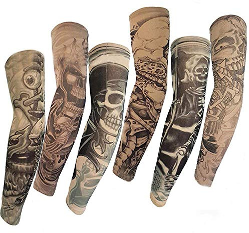 Pinkiou Temporary Tattoo Arm Sleeves, Fake Tattoo Sleeves for Men/Women, Sun Protective Cover, Body Art Fake Arm Accessories (L, 6 pcs)