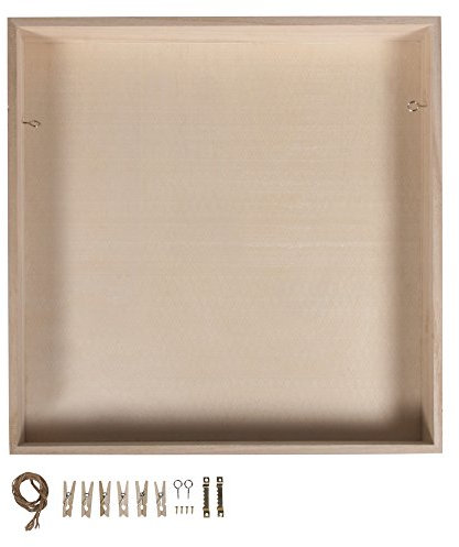 Rayher Hobby Rayher Hobby Rayher 62818000 Holz-Rahmen mit Holz-Rückwand, 32x32 cm, Tiefe 5 cm, mit Kordel, Aufhänger, Schrauben, Klammern für Dekorationen, ohne Glas, Beige, Klein