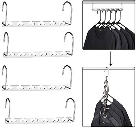 YMTECH Set di 4 appendiabiti salvaspazio in metallo – Ganci con 6 fori, fino a 50 kg, per camicie, pantaloni, gonne, vestiti, armadio ordinato