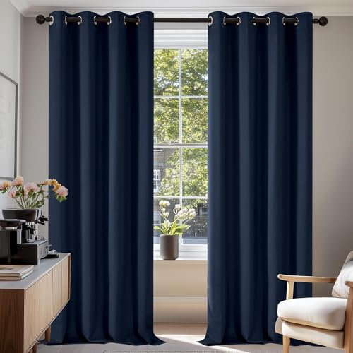 Deconovo Soft Solid Thermal Insulated Blackout Curtains for Boys Bedroom Eyelet 55x87 Inch Two Panels Navy Blue