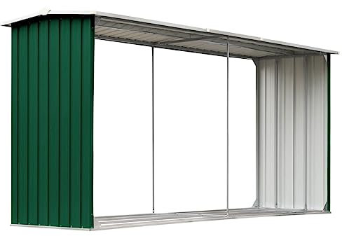 vidaXL Capannone da Giardino Aperto Ventilato Robusto Stabile Capanno Legname Struttura per Legna da Ardere in Acciaio Zincato 330x92x153 cm Verde