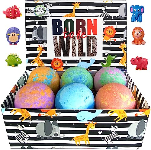 Bath Bombs for Kids with Surprise Inside - Organic Bath Fizzies with Toys Inside. All Natural, Gentle, and Kids Safe, Rainbow Spa Bath Fizz Balls, Birthday Gifts for Boys, Toddlers, Baby
