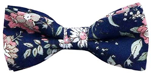 Pajarita elástica de algodón de lujo para niños, Floral azul y rosa, Length 10cm, width 5cm.