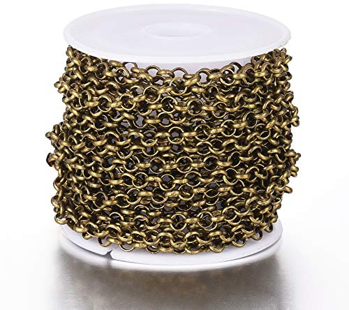 Beadthoven 16,4 fot runda hängkedjor 4 mm diameter mässing kors Rolo-kedjor halsband med spole för armband vristlänkar kraghalsband smycken tillverkning antik brons