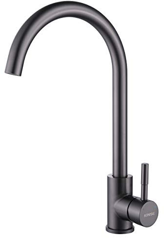 KINSE Kitchen Mixer Tap, 360° Swivel Kitchen Sink Faucet, Stainless Steel, Single-Handle, Gunmetal Grey