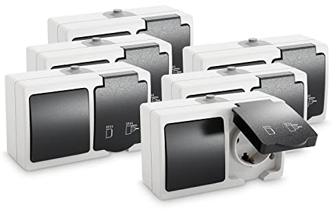 Utmärkt ytmonterad strömbrytare, uttag kombination med IP54 för våtrum, 6-pack – ytmonterad uttag med växelströmbrytare, 250 V och 16 A