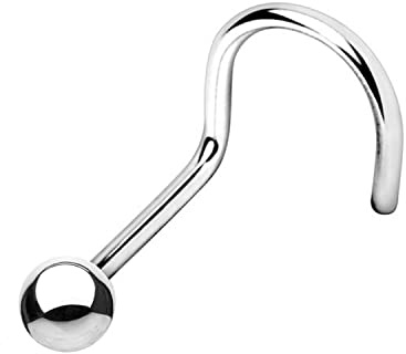 WARRIOR Piercing Nariz Gancho Piercing Perno Nariz ESTÉRIL Acero Quirúrgico 316L Longitud 6,5 mm Grosor 1,0 mm (bola 2,0 mm)