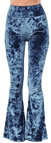 Daisy Del Sol Crushed Velvet High Waisted Comfy Soft Stretch 70s Yoga Loungewear Bell Bottom Flare Pants (XL, Indigo)