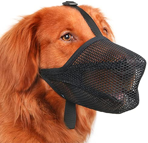 Mayerzon Dog Muzzle, Patented Soft Mesh Muzzle for Scavenging | Black, XL