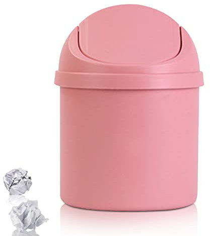 HERCHR Mini Poubelle en Plastique, Petite Poubelle de Bureau avec Couvercle pivotant pour la Maison, Le Bureau, la Cuisine, la Table de Toilette, la Chambre à Coucher, la Salle de Bain(Rose)