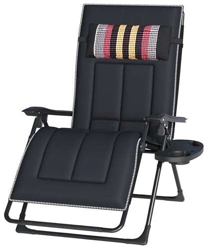 T-ZBDZ Sedia Sdraio da Giardino Pieghevole, Sdraio Lettino Prendisole Richiudibile, Sedia a Gravità Zero con Cuscino, 72 cm Extra Larghi Schienale con Regolazione Continua, Ripiano Portaoggetti,Nero